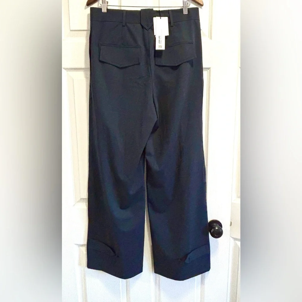 NWT Zara Wide Leg Trousers Navy Blue Pants Poly / Viscose / Elastane Blend Large - Picture 3 of 12